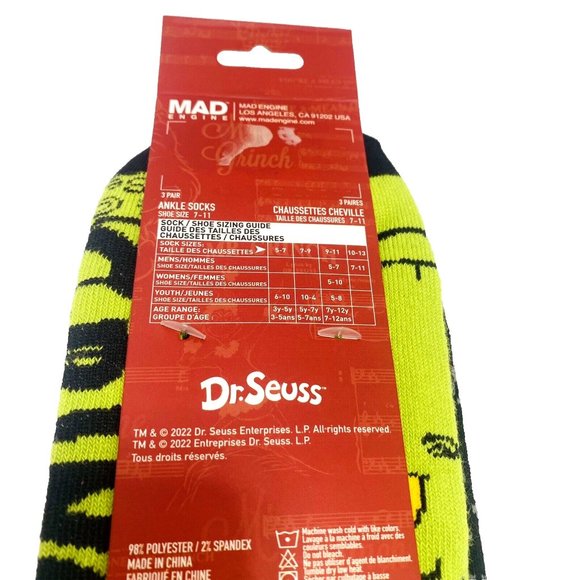Dr. Seuss The Grinch Christmas Socks Unisex Festive Ankle Socks 3 Pack NEW - Picture 5 of 8